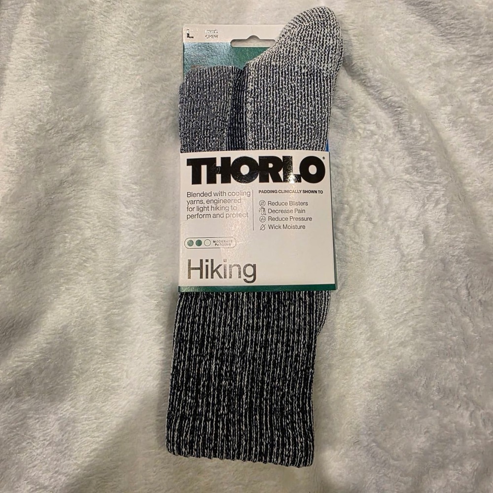 Thorlo Hiking Crew Socks Mens Large Navy Moderate Padding FLTH17‎ 9-12.5 NEW